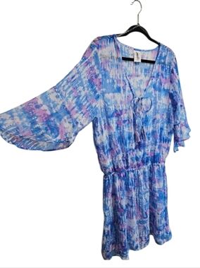 Beach Swim Cover Up Watercolor Tie Dye Semi Sheer Dress Bca Womens Size Large